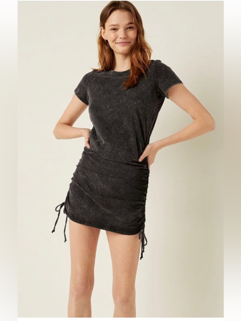 PINK By Victoria's Secret Black Wash Ruched Side Stretch T-Shirt Dress